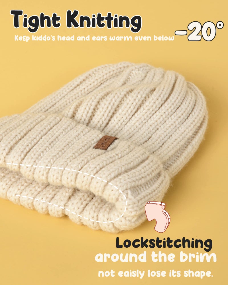 FURTALK Kids Winter Hat Toddler Knitted Beanie with Faux Fur Pom Poms for Baby Girls Boys Beige,2-8 Years - Image 2